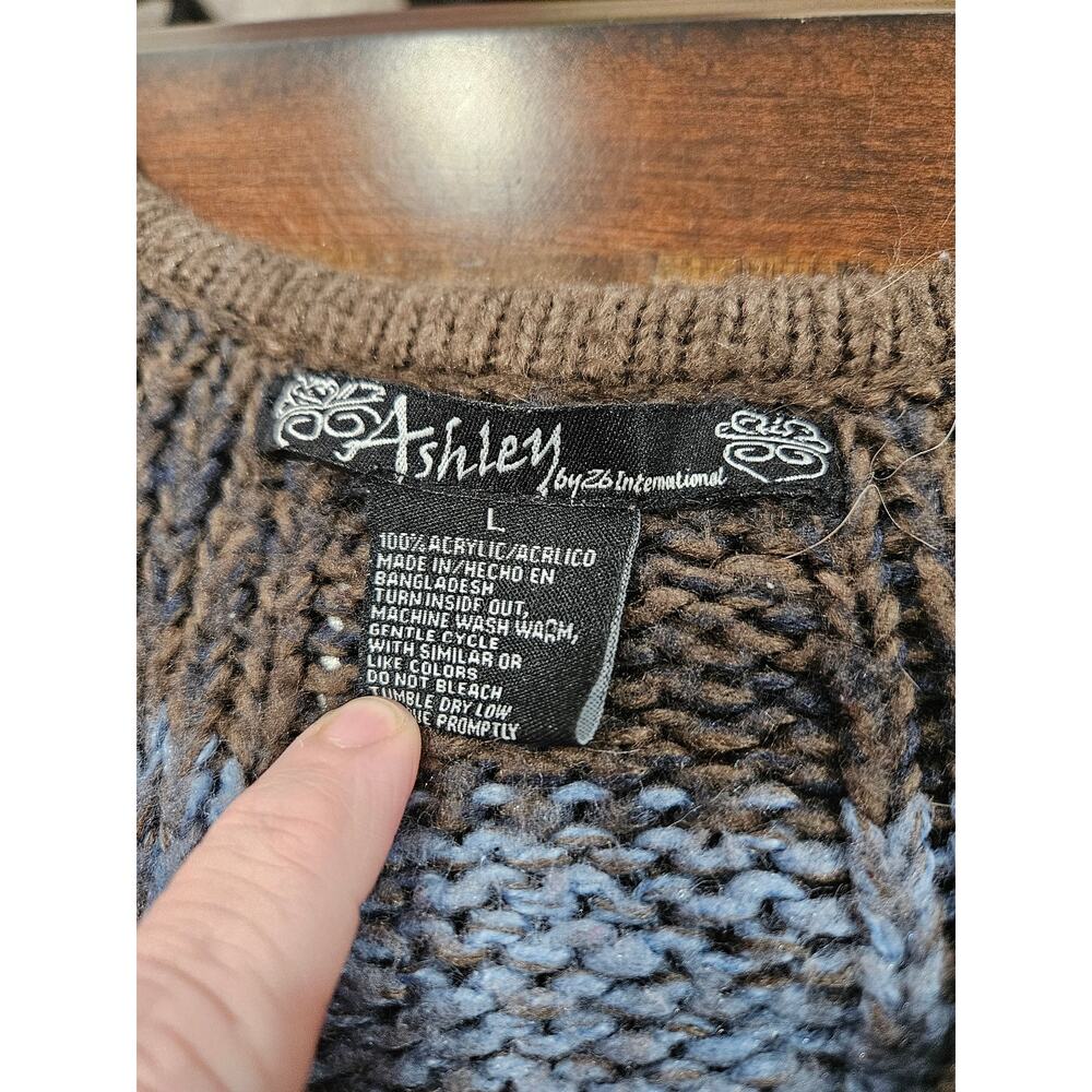Ashley Y2K Inspired Ribbed Striped Knit Sweater Vintage Neck Skinny Sleeves L - Picture 2 of 7